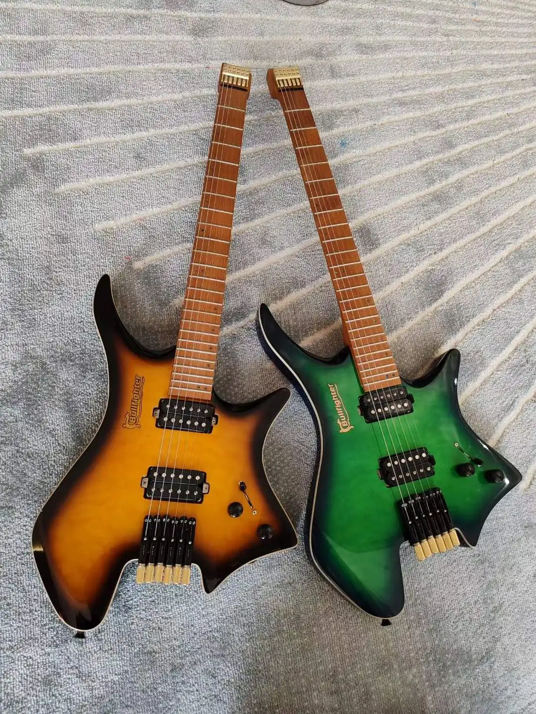 New Style Headless Okoume Maple Body India Rosewood Fingerboard Stainless Steel Pickguard H-H Pickup 24 Guitar