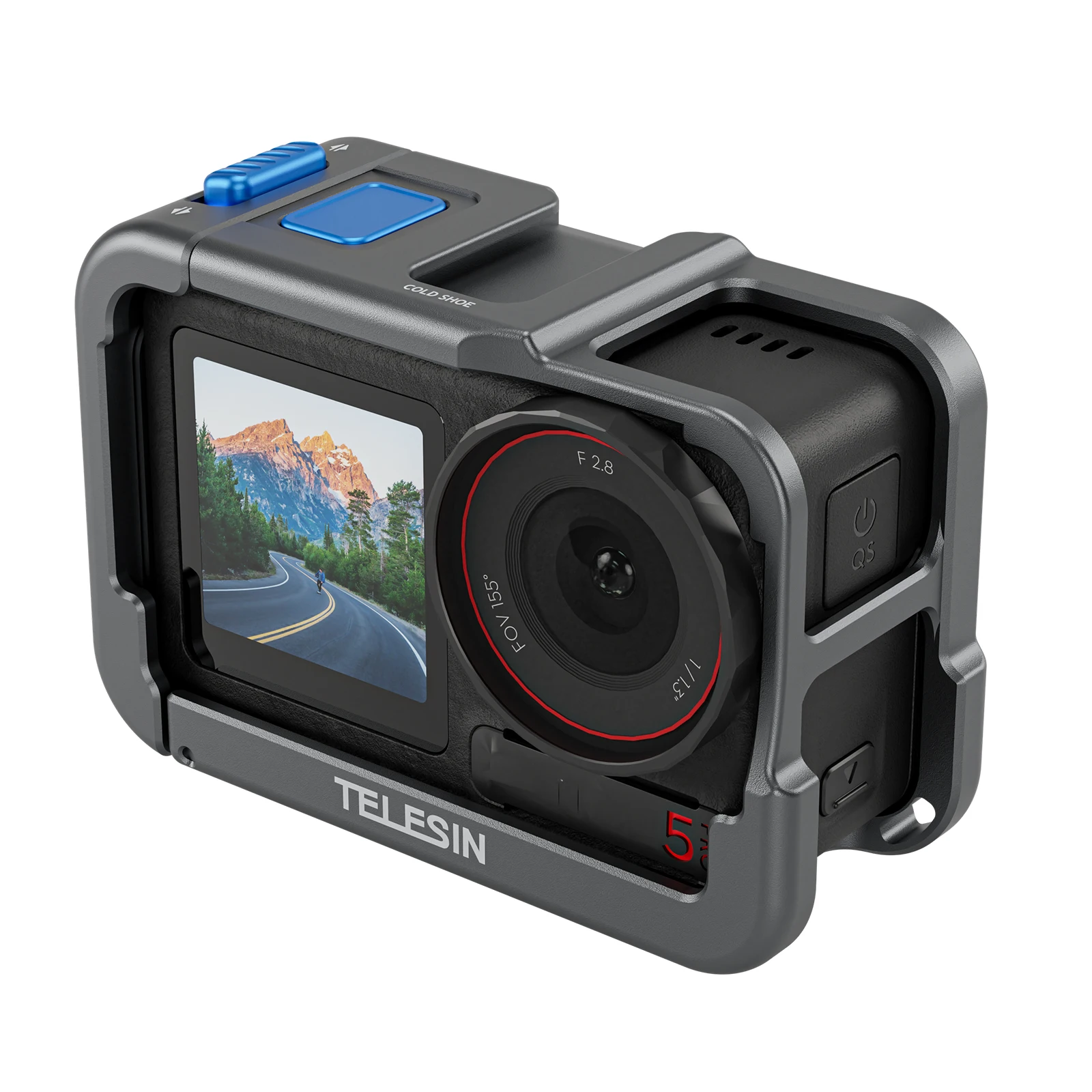 حافظة إطار حماية من TELESIN لـ DJI OSMO Action 3 4 5Pro Double Clod Shoe غلاف من سبائك الألومنيوم لـ DJI Action 3 4 5pro