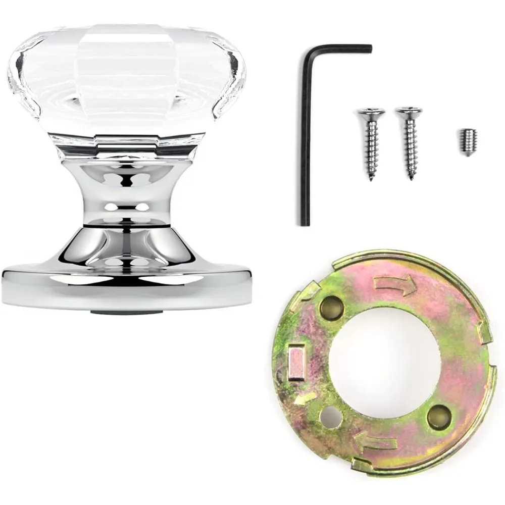 مجموعة مقابض أبواب كريستالية مثمنة من الكروم مكونة من 4 قطع مع روزيت دائري لديكور المنزل الحديث #3