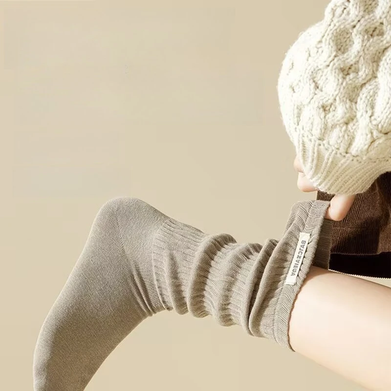 5 Pairs Women's Long Solid-Color Black Ankle Socks Set Fall Winter Stockings White Warm Socks High Ladies Autumn Slouch Socks