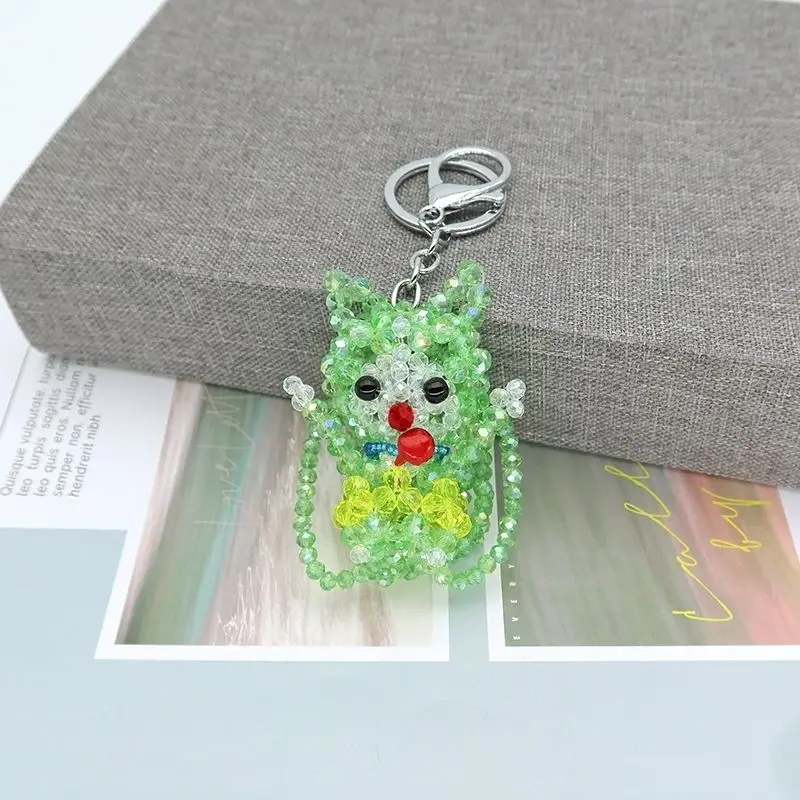 Beautiful Cute Fox Pure Hand Woven Austrian Crystal Key Chain Bag Hanging Accessories Shining  Girl Birthday Gift 1PC