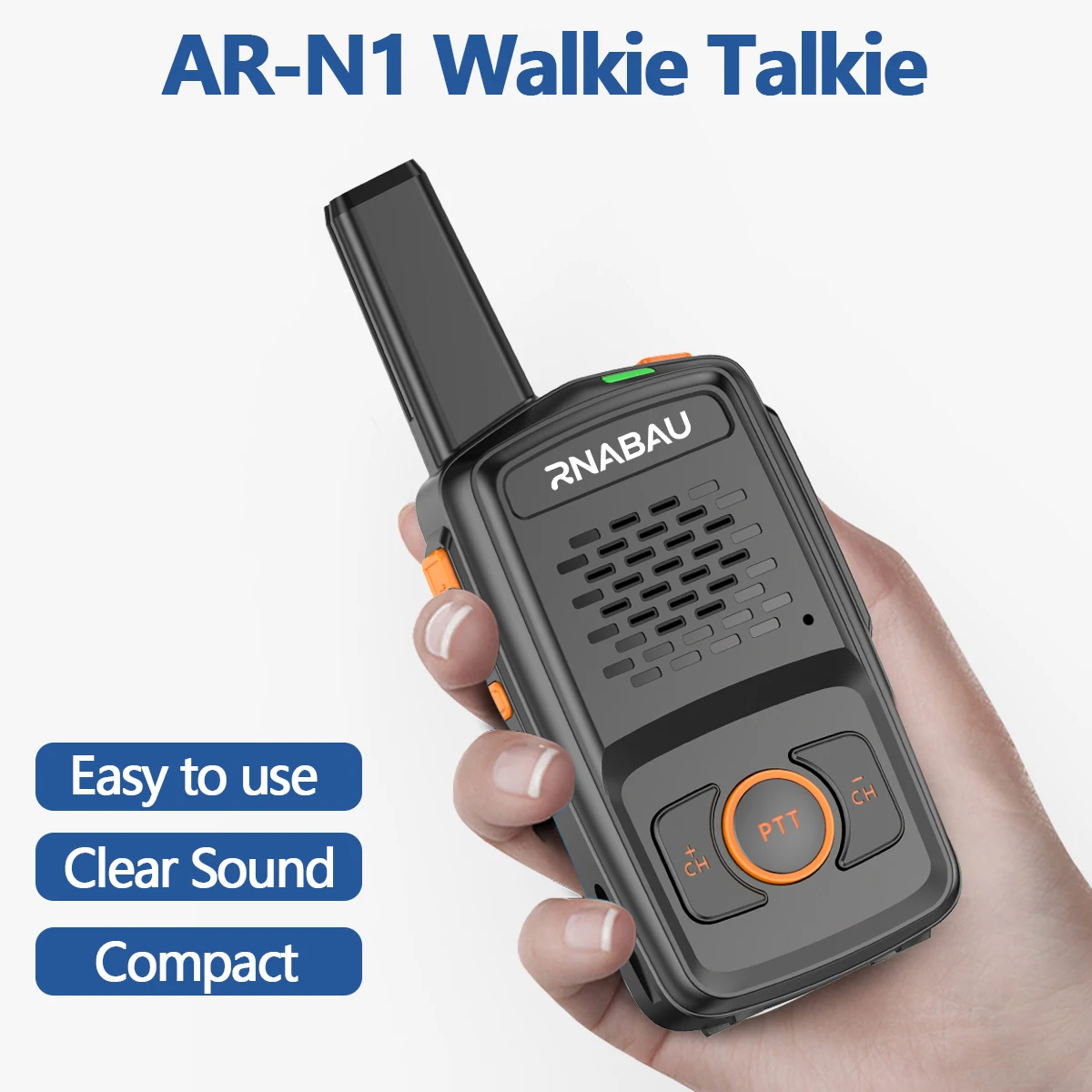 Rnabau MT-N1 Mini Walkie Talkie - 16 Canales UHF 400-470MHz, Carga USB, Radio Bidireccional Compatible con Baofeng