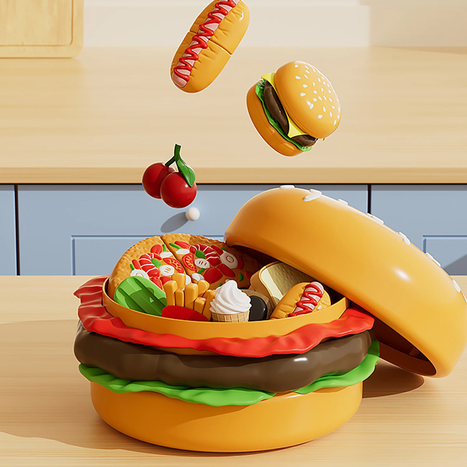 Juego de simulación de cocina, juego de comida, juguete de corte de hamburguesa colorido, juego de aprendizaje de habilidades motoras finas portátil, accesorios para jugar a la casa