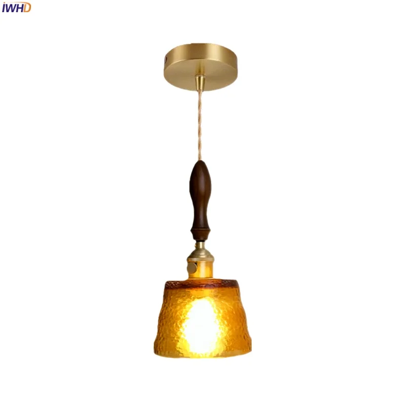 

IWHD 4 Colors Glass LED Pendant Lamp American Vintage For Bedroom Bathroom Dining Table Light Copper Pendant Lights Luminaire