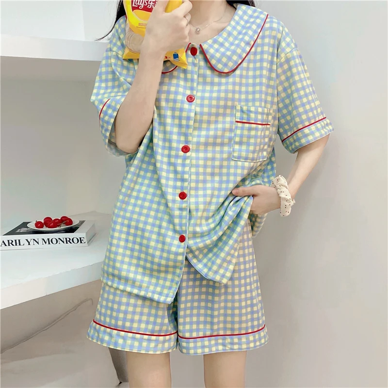 Three-Piece Set Ladies Pajamas Set Short-Sleeved Plaid Senior Sense Cardigan Home Wear Simple Christmas Girl Sleepwear Winter