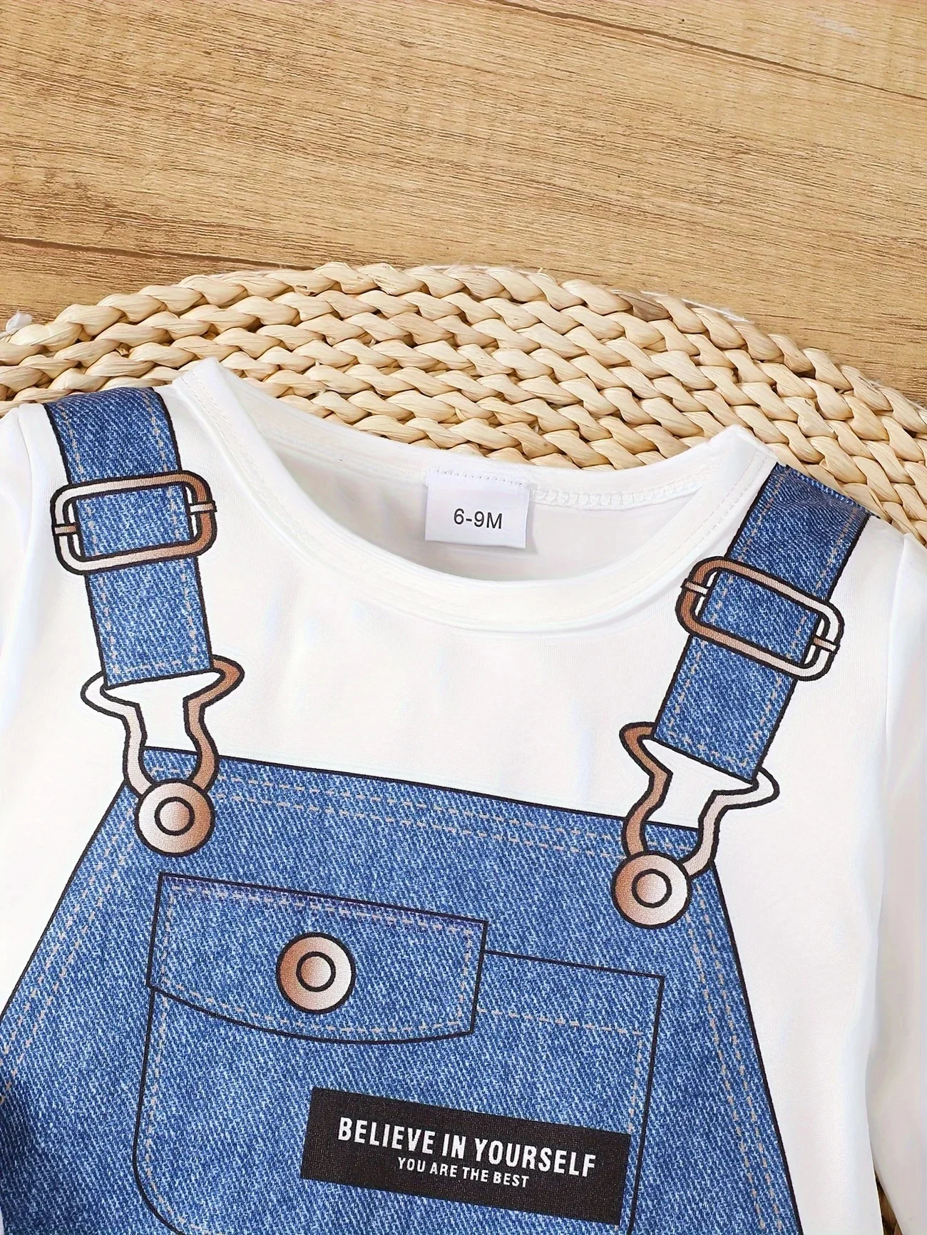 Summer  0-1  Years  Old  Infant  Baby  Boys   Fake  Denim  Print   Long  Sleeved  Casual  Baby  Clothing