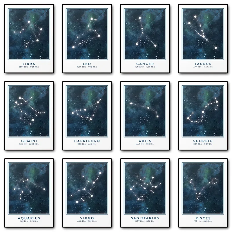 Astrology Star Sign Constellation Aries Aquarius Capricorn Scorpio Poster Wall Art Pictures Canvas Painting Room Home Decor G