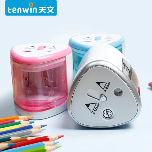 Imagen 2 del producto Sacapuntas eléctrico automático Tenwin, bonita hoja mecánica con batería de contenedor para papelería infantil