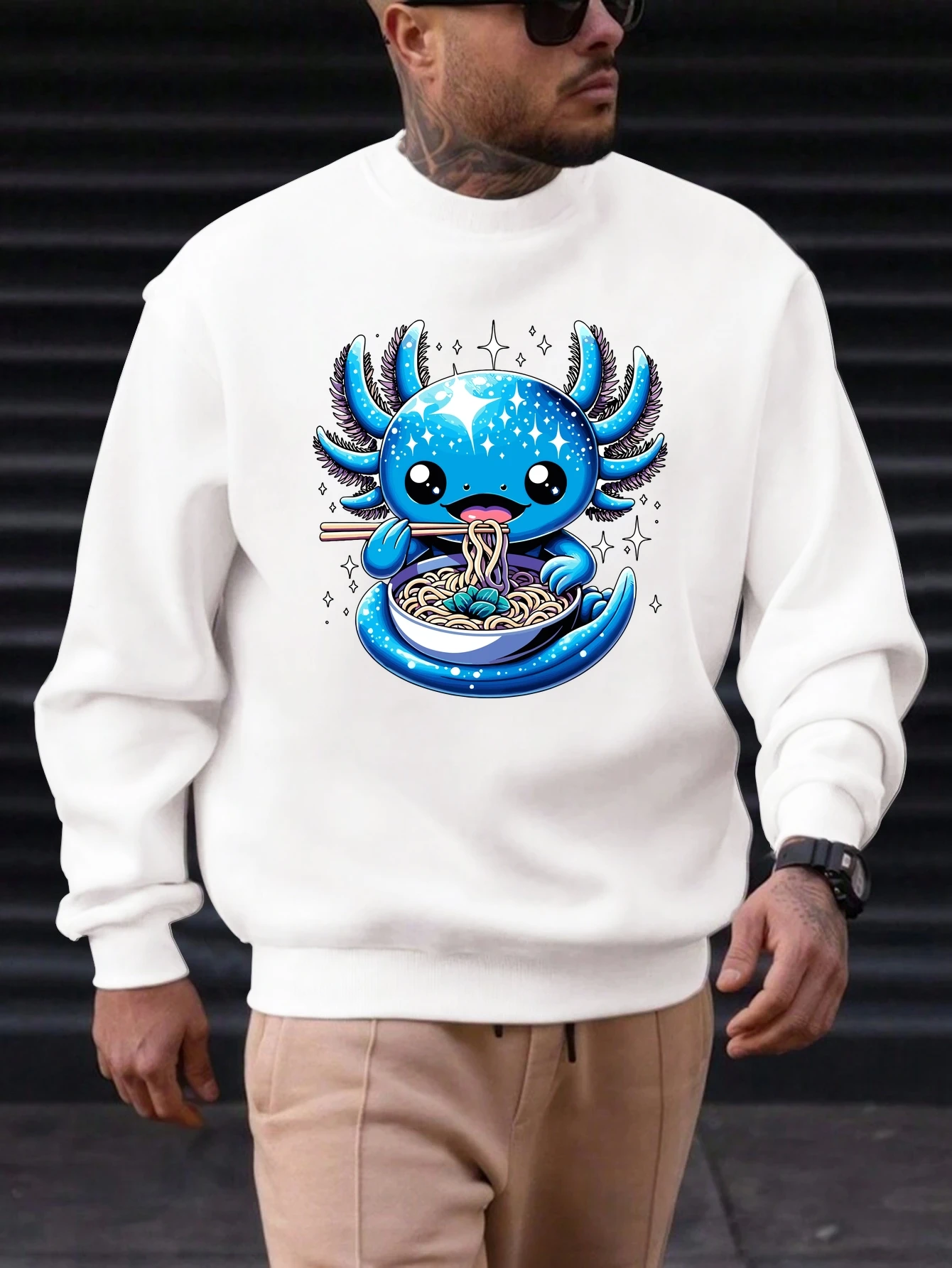 

2025 New Men's Cotton Sweatshirt Leech Eat Ramen Pattern Printing Round Neck Fashion Casual High Quality Daily Top Clothing