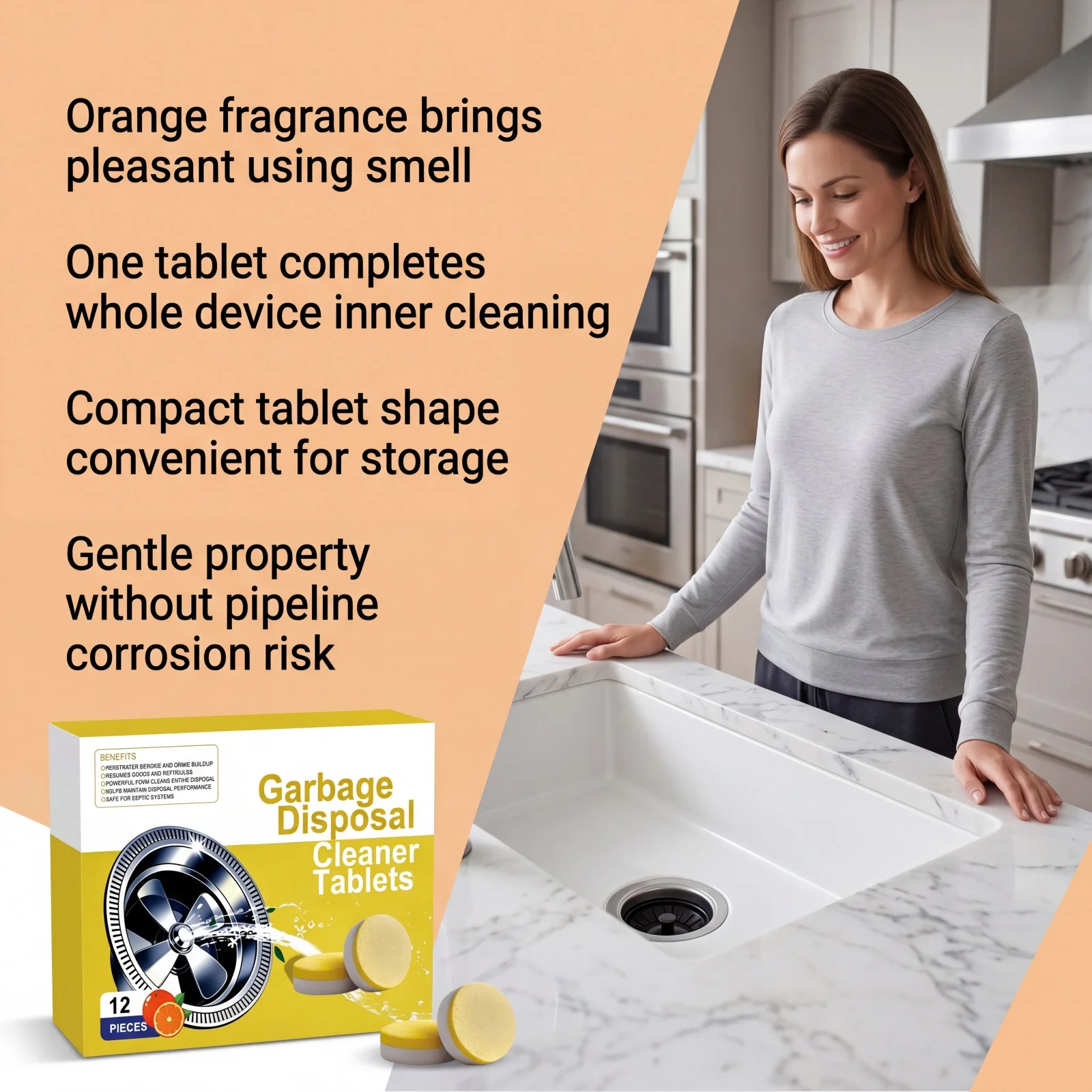 Garbage Disposal Cleaner Deodorizer Tablets Foaming Kitchen Sink Drain Clean Descaling Daily Kitchen Disposal Care Clean Tablets