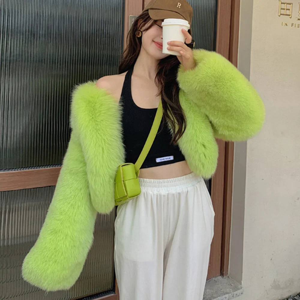 

Female Plush Coats Fluffy Short Fur Jacket Ladies Outwear Women Faux Fur Coat Fashion Warm Winter Furry Long Sleeve Round Neck