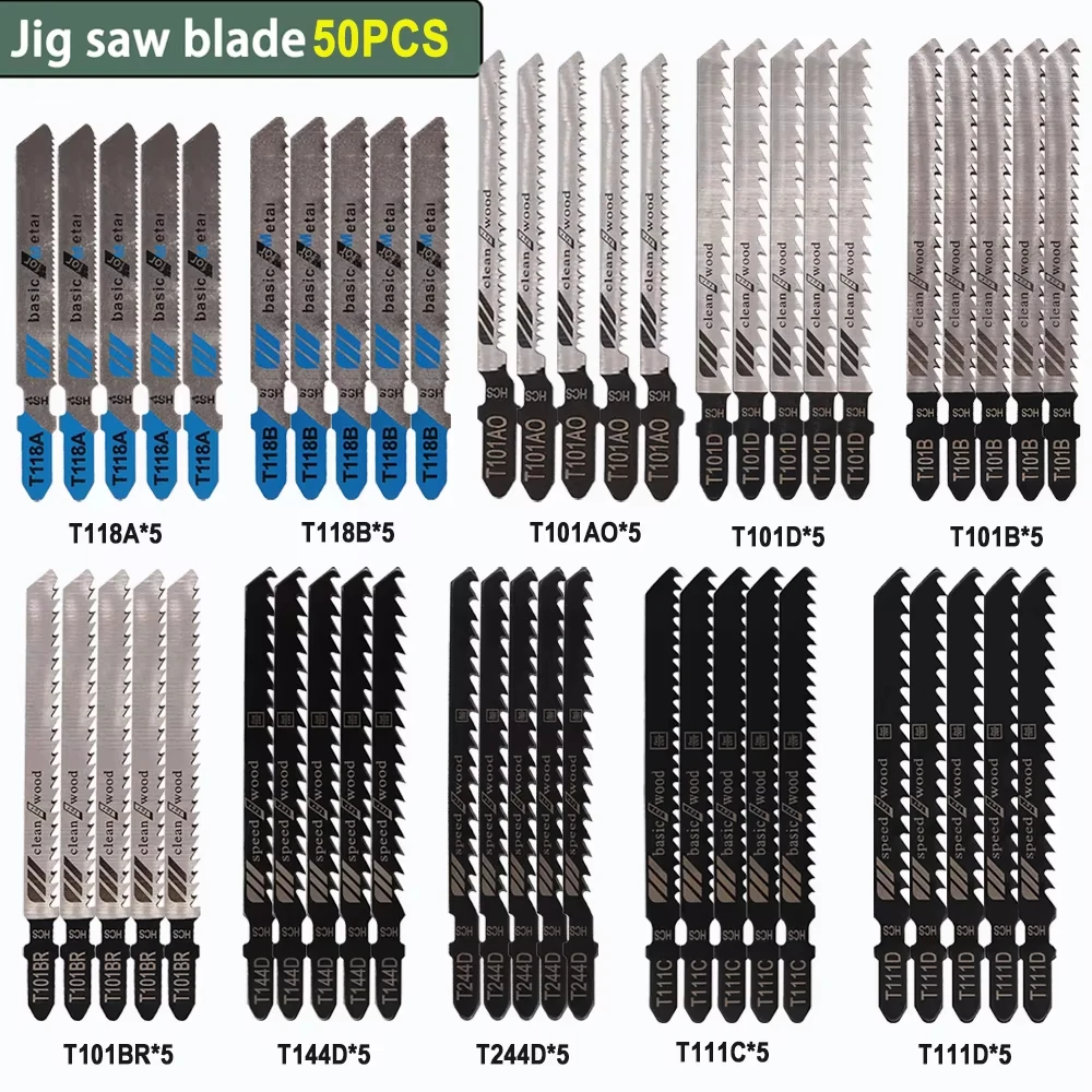 

DGEV10/20/25/35/40PCS Jigsaw Blade Set T-Shaft HCS HSS Jig Saw Blades for Wood Plastic and Metal Cutting