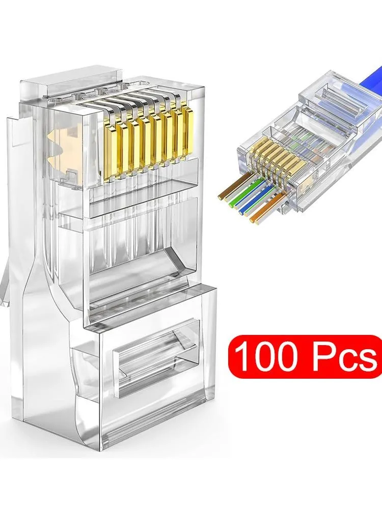 Connecteurs de passage RJ45 CAT6 CAT5e, 100 pièces/lot, extrémité en cristal plaquée or, sertissage 8P8C, prise modulaire de réseau Ethernet Standard UTP