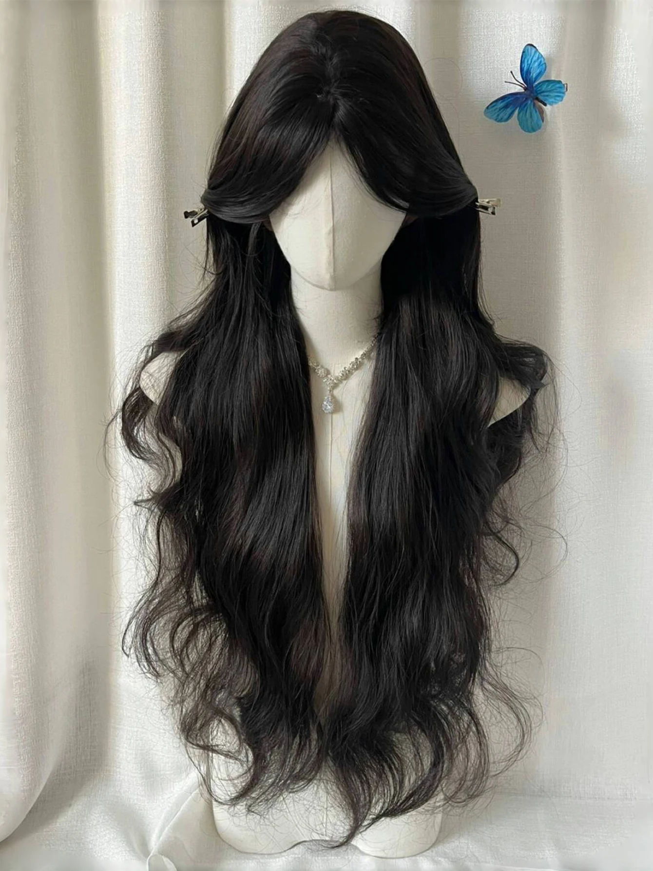 EAST Synthetic Big Wavy Curls Lolita Wig with Bangs Wig Girl Cute Black Cosplay Party Halloween Harajuku Wig