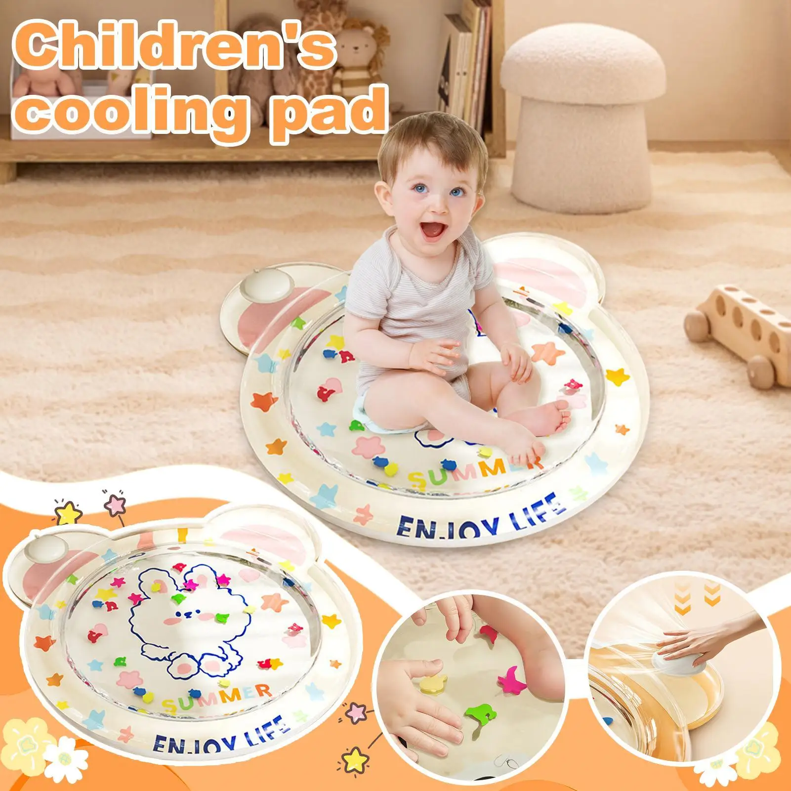Baby Water Pad Inflatable Cute Cooling Play Pad Foldable Sensory Mat Developmental Activity Center For Toddler Children Boys