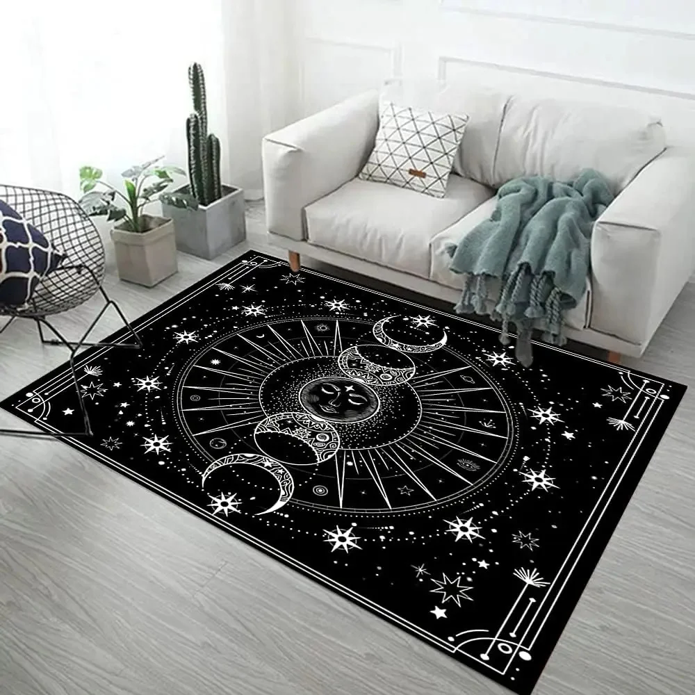Mystical Universe Pattern Area Rug With Sun Moon Stars Mountain Artistic Designs Soft Decorative Carpet For Living Room Bedroom