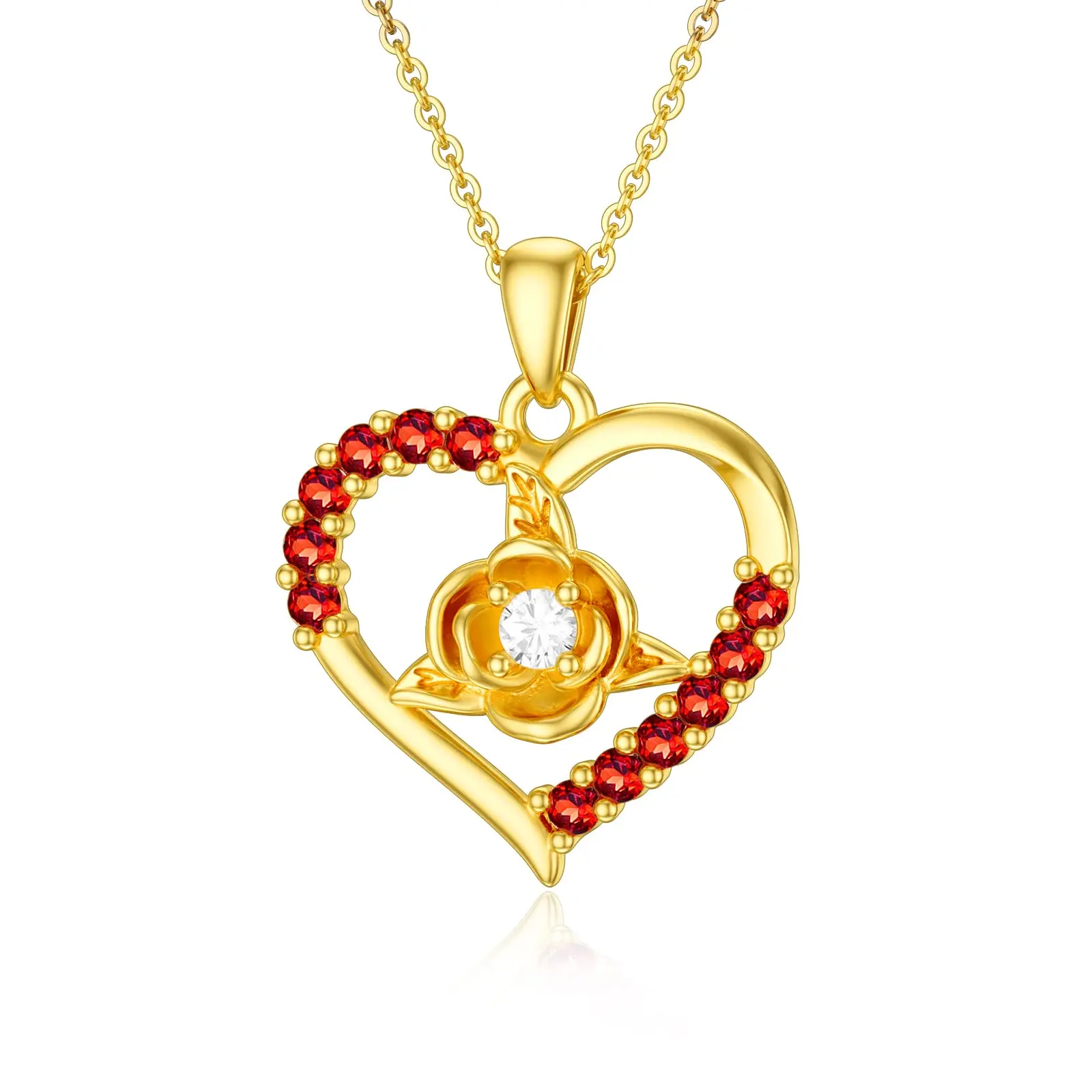 YFN 14K Real Gold Heart Rose Necklace for Women Yellow Gold Love Flower Pendant Necklace Heart Jewerly Gifts for Birthday