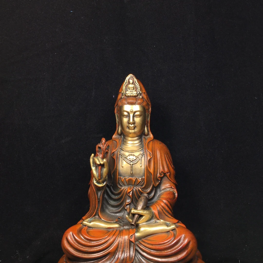 Copper net bottle Guanyin Bodhisattva Lotus Guanyin sitting statue Buddha statue Home temple Hall offering supplies Ornaments