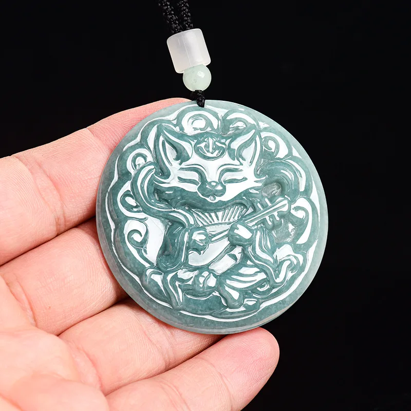 

Myanmar Jadeite Fox Pendant Necklace Gifts for Women Stone Fashion Accessories Charm Luxury Real Jewelry Vintage Burmese Jade