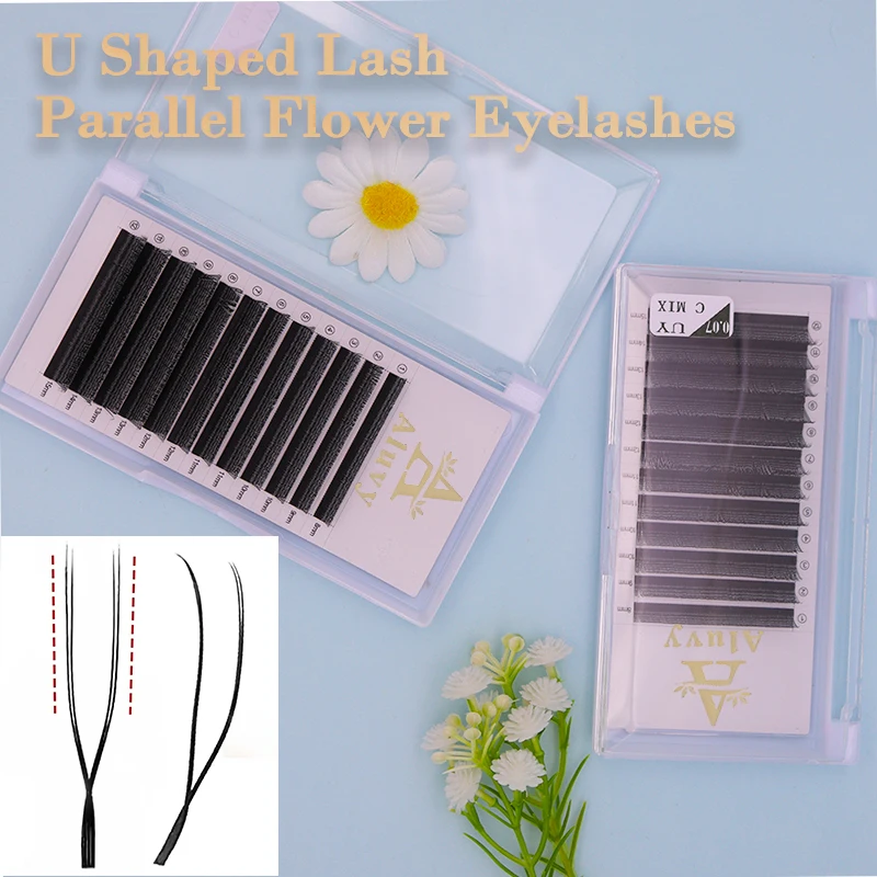 ALUVY U字型YYまつげエクステ ダブルレイヤーU YYミックスラッシュ 超ソフト平行プレメイドファンラッシュ C/Dカール メイクアップツール