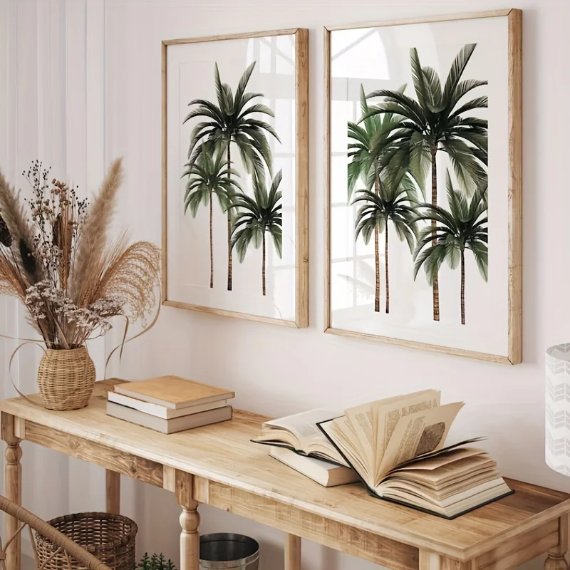 2pcs/set of Tropical Palm Tree Canvas Prints Bohemian Coast Style Beach Hut Wall Art Posters for Modern Living Room Home Decor
