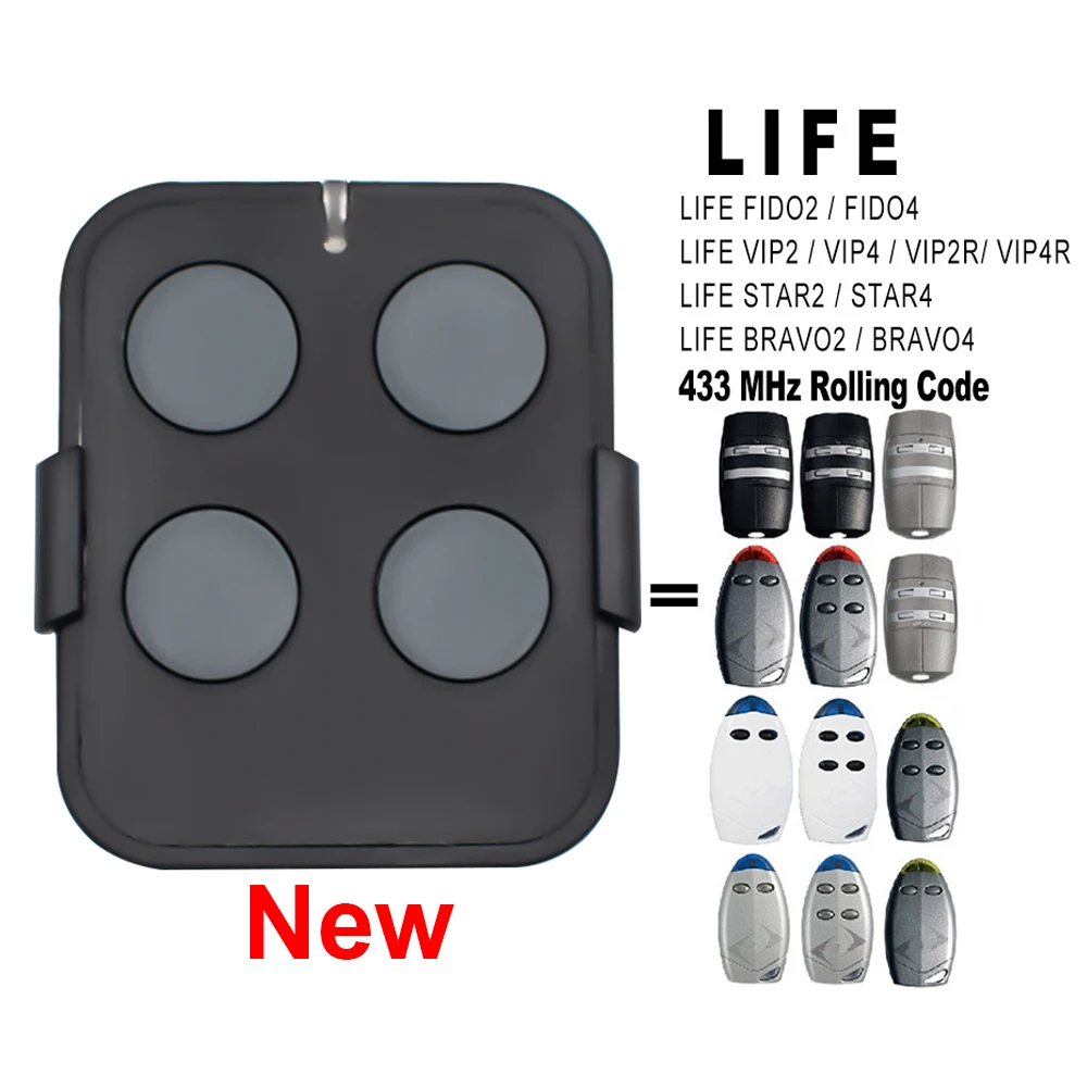 

LIFE FIDO 2 FIDO 4 VIP 2 VIP 4 BRAVO2 BRAVO4 Garage Door Remote Control 433.92mhz Rolling Code Gate Command Opener