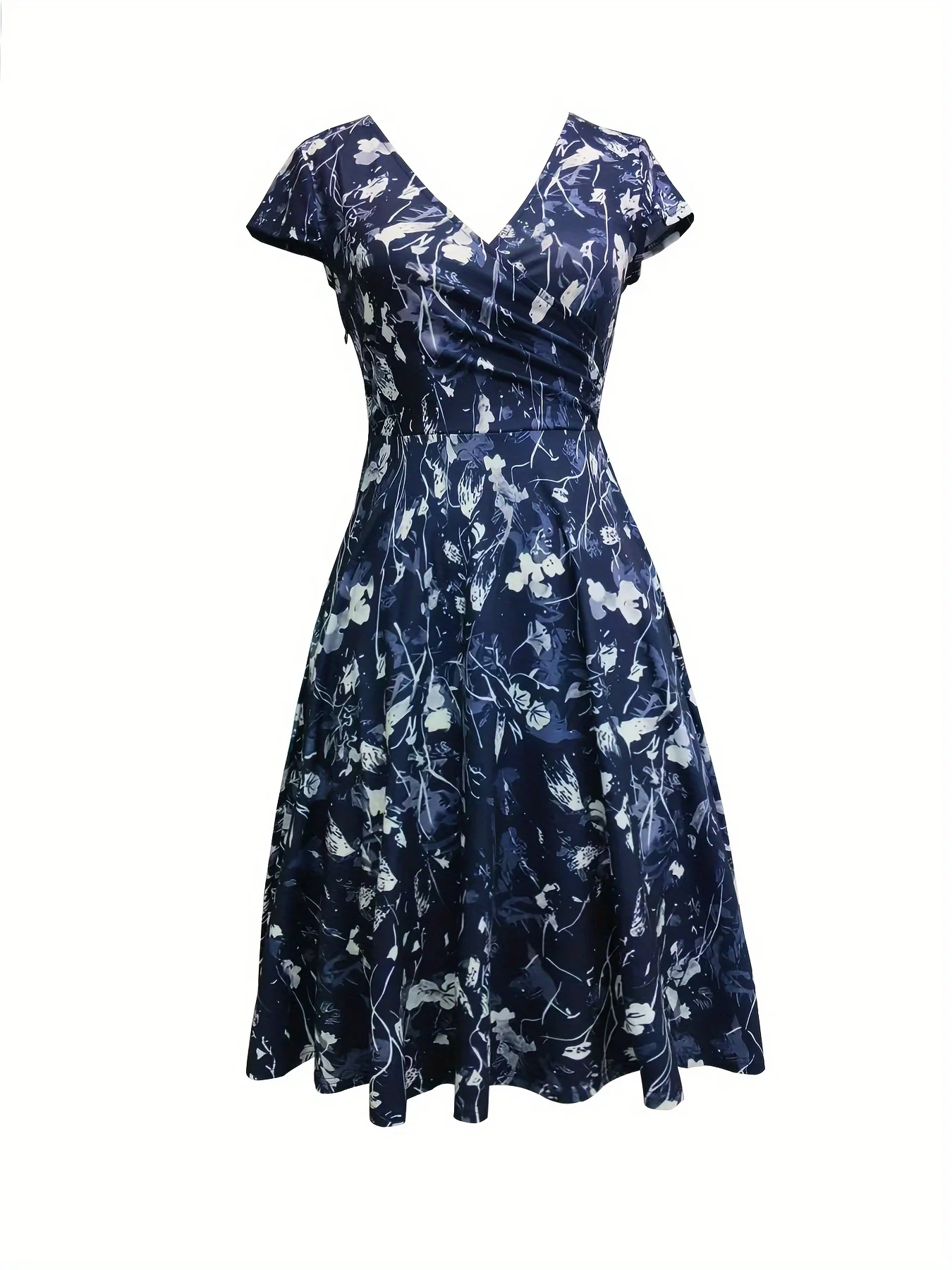 Robes élégantes à fleurs et imprimées, col en V, mi-longues, avec poches, pour le printemps, l'été et l'automne, en mélanges de polyester