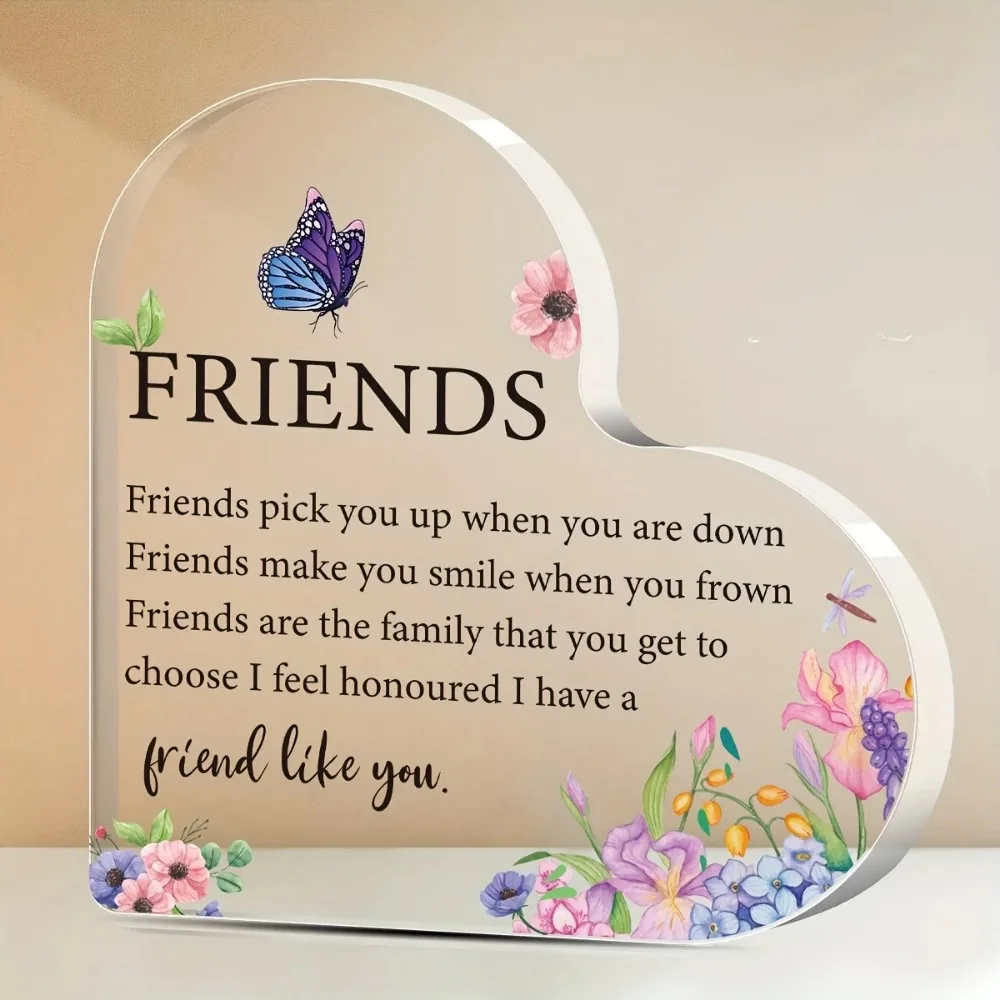 CIFBUY Acrylic Wall Decor Clear Heart Floral Butterfly Desktop Ornament Sentimental Friendship Gift for Her Home Living Room Dec