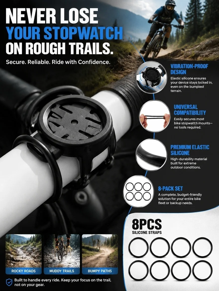 8Pcs Bike Stopwatch Bracket Fixator Silicone Band Lightweight Elastic Bike Watch Base Band for Stopwatch Speedometer Supplies