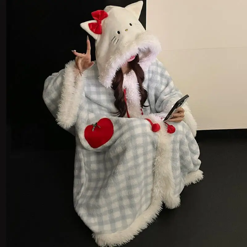 

Sanrio Hello Kitty ночная рубашка для девочек, новые зимние пижамы, Лидер продаж, свободная домашняя одежда, удобная утолщенная креативная одежда с героями мультфильмов