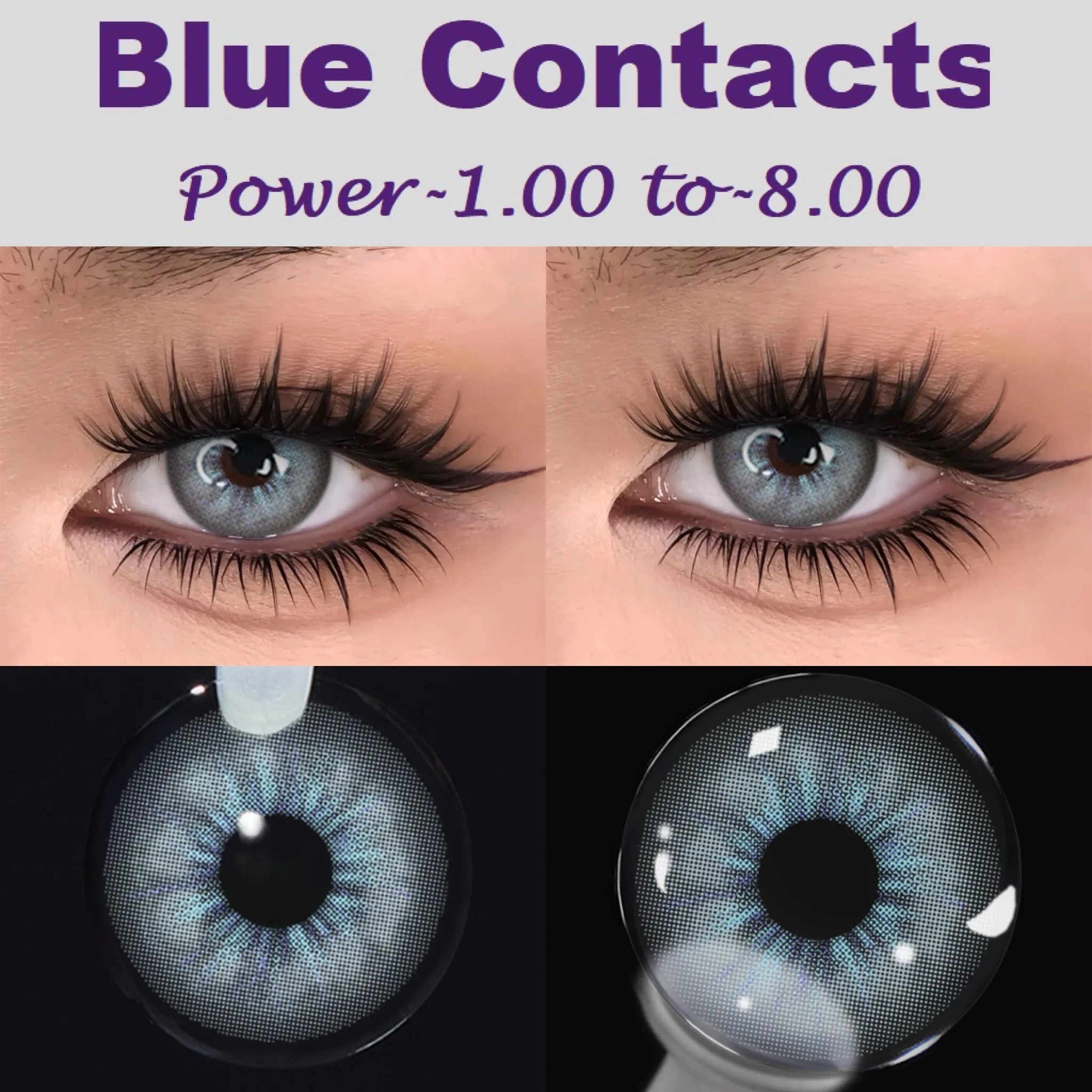 VISUASHOW Natürliche Edelstein-Blau farbige Kontaktlinsen, 1 Paar weiche Linsen zur jährlichen Nutzung, kleine Pupille natürlicher Look, Prescriptionskurzsichtigkeitslinsen, empfindliche Augen