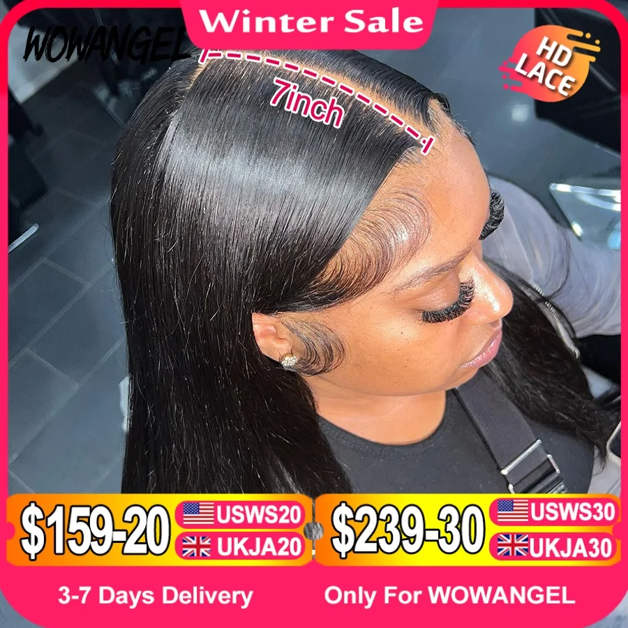 Wow Angel Glueless Wigs 7x7/6x6/5x5 HD Lace Closure Wigs Silk Straight Melt Skins Deep Part Ready to Go Human Hair Wig For Woman