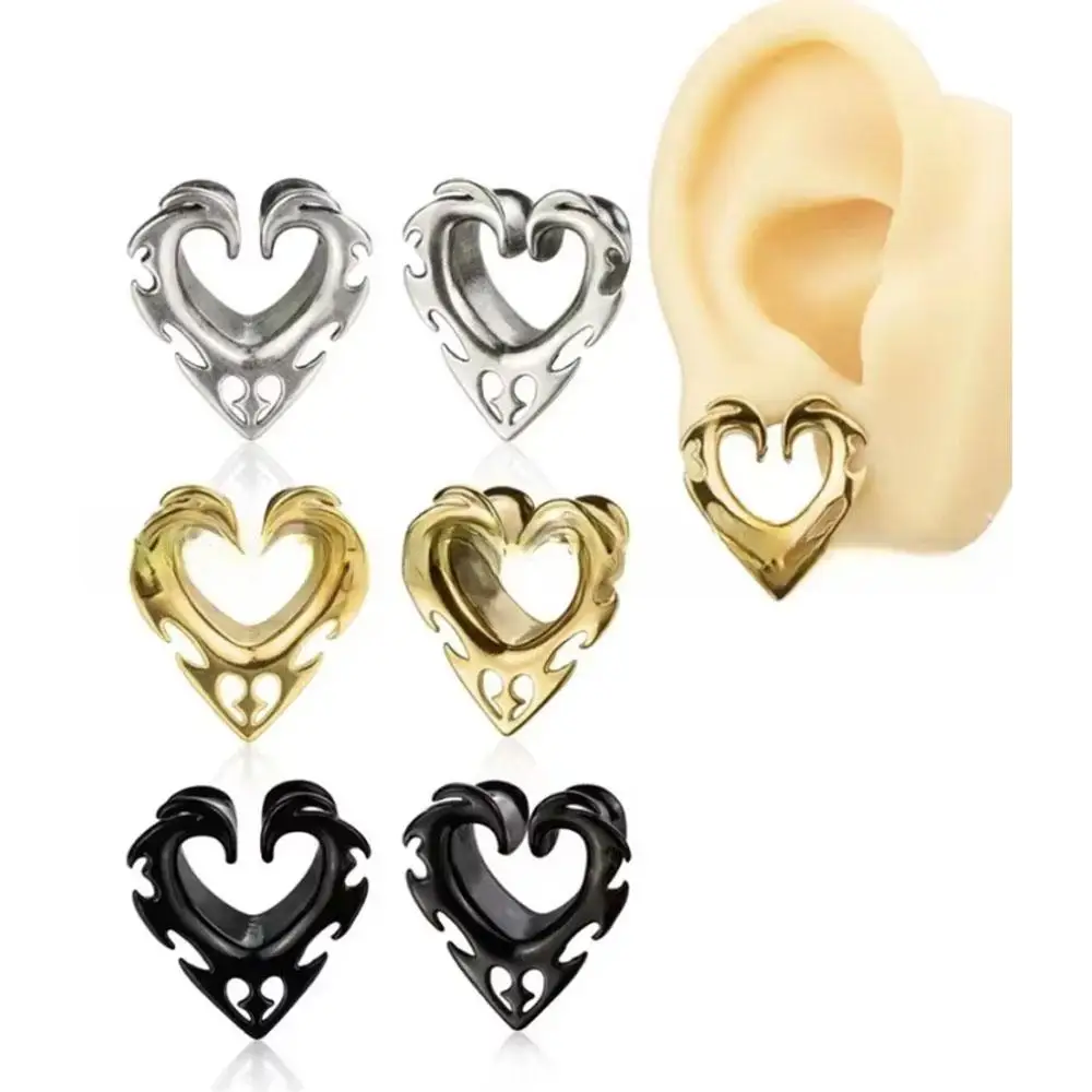1Pair Heart Shape Tunnel Ear Plugs Hollow Ear Support Expander Body Piercing Jewelry for Men and Women Party Gifts Wearing