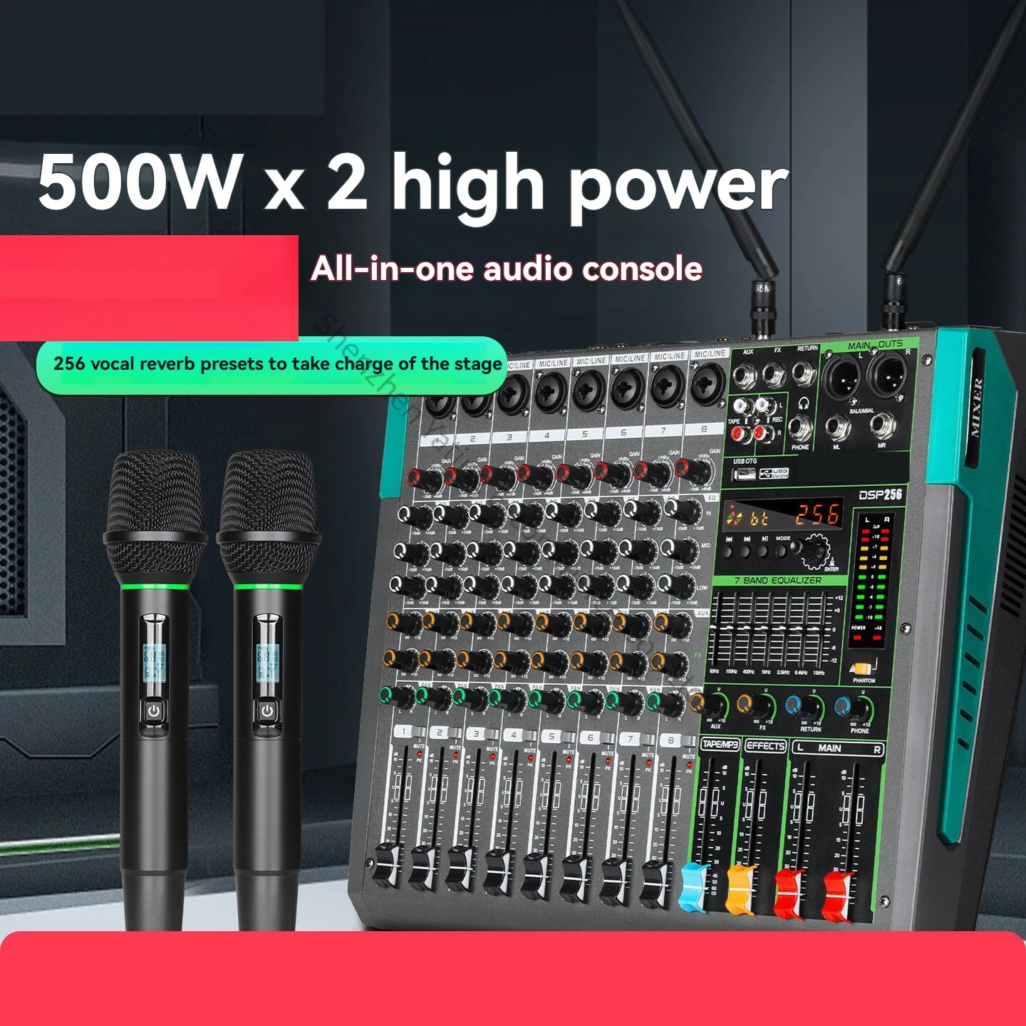 Integrated Mixer with Amplifier, Professional Wireless Microphone, High-power Bluetooth Equalization Effect