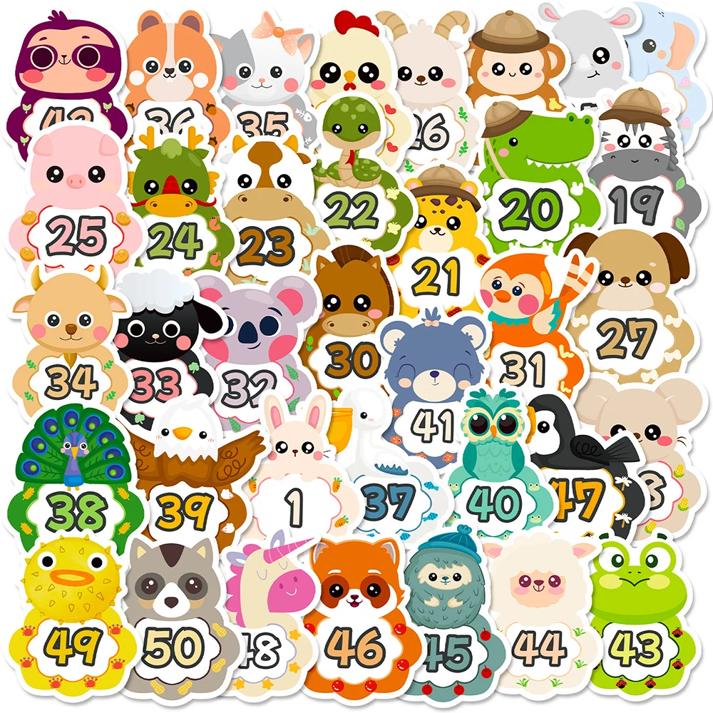 

10/30/50/100pcs Cute Animal Number Education Stickers Decals Laptop Phone Suitcase Bike Water Bottle Stationery Sticker Kids Toy