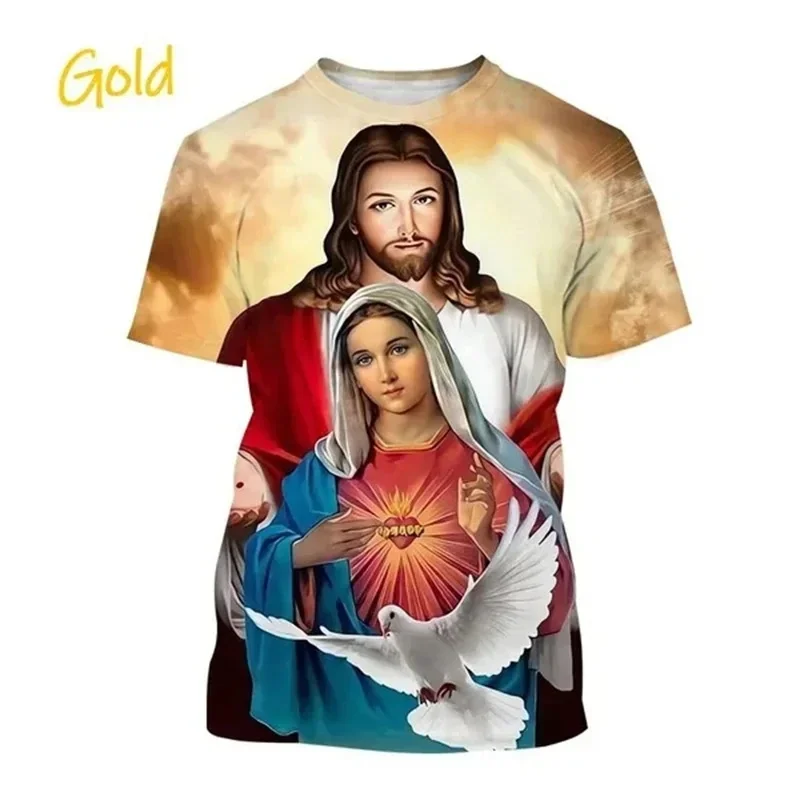 Jesus Casual Crew-Neck 3Dt Shirt Tops Short Sleeved Oversized Men'S T Shirts Casual Fashion Clothing High Quality Clothing