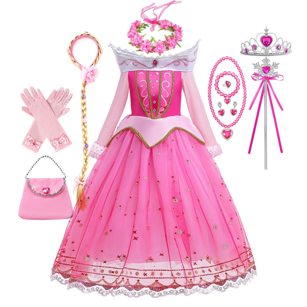 Sleeping Beauty Carnival Dress up Girls Aurora Cosplay Halloween Costumes Apparel Princess Toddler Christmas Ball Gown