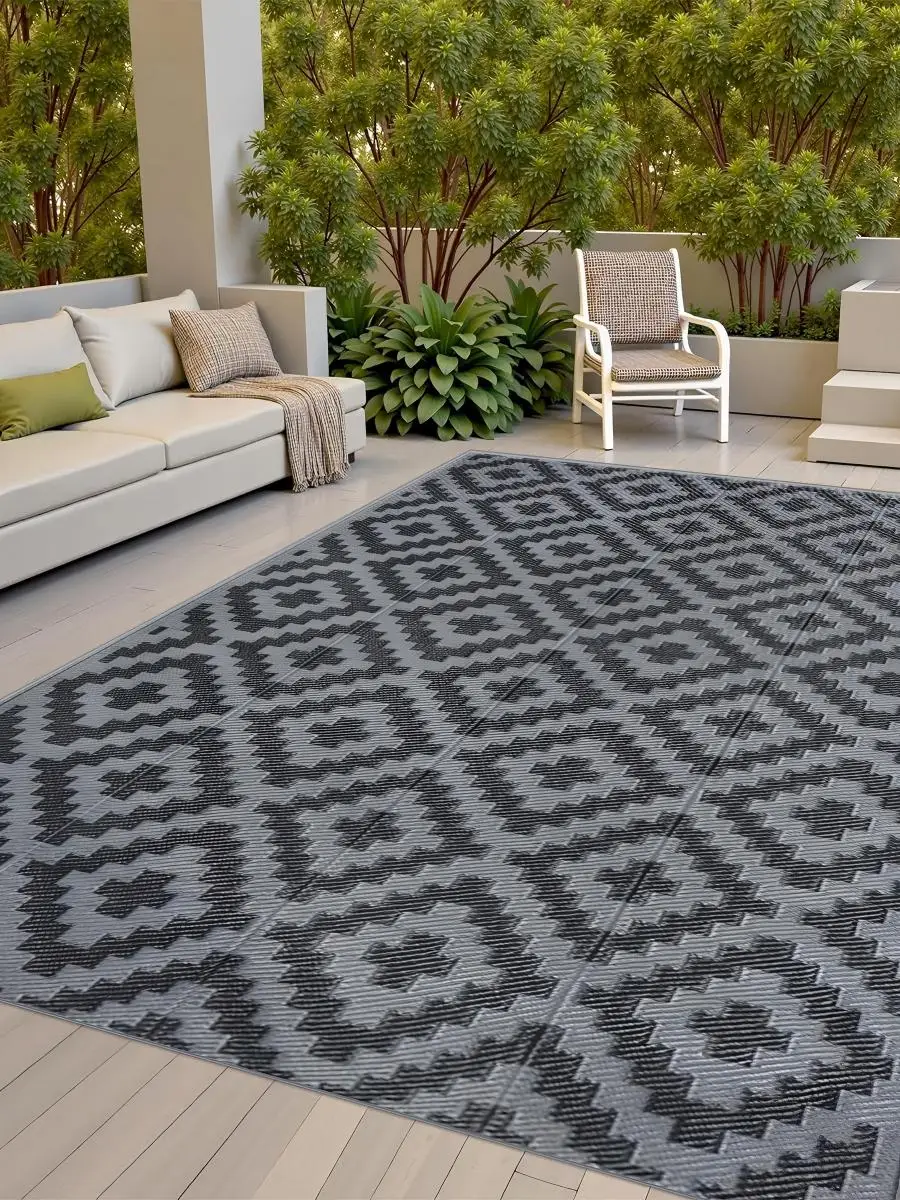 Double-Sided Waterproof Reversible Plastic Mats Black Modern Large Floor Mats and Rugs Durable PP Material Camping Picnic Mat