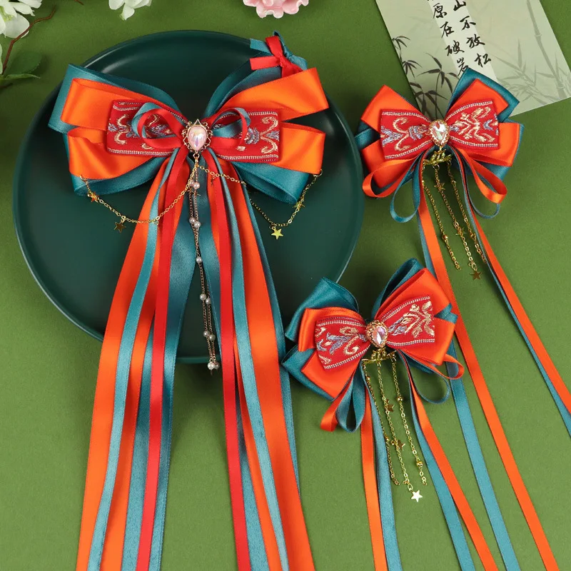 Ancient Chinese Style Red Ribbon Streamer Tassel Hair Clips for Girls Hanfu Hair Accessories New Year Celebration Festival Gift