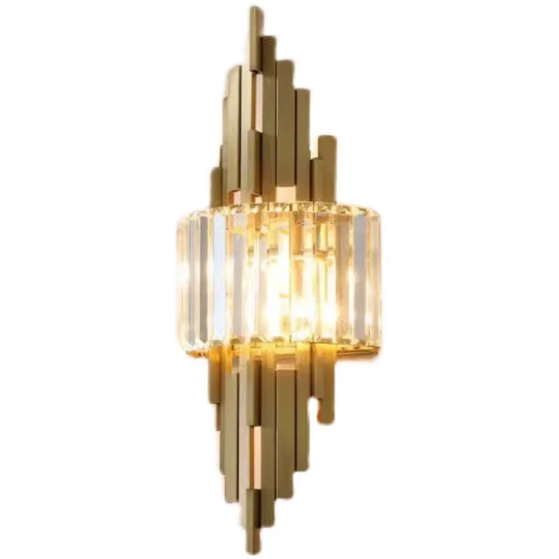 

Postmodern lamp luxury crystal wall lamp living room bedroom study hotel bedside stainless steel wall lamp