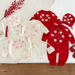 Newborn Clothes Autumn Infant Knit Hand Embroidery Baby Girl Sweaters Coat Baby Jumpsuit Winter Cotton Clothing Knitwear 0-24M