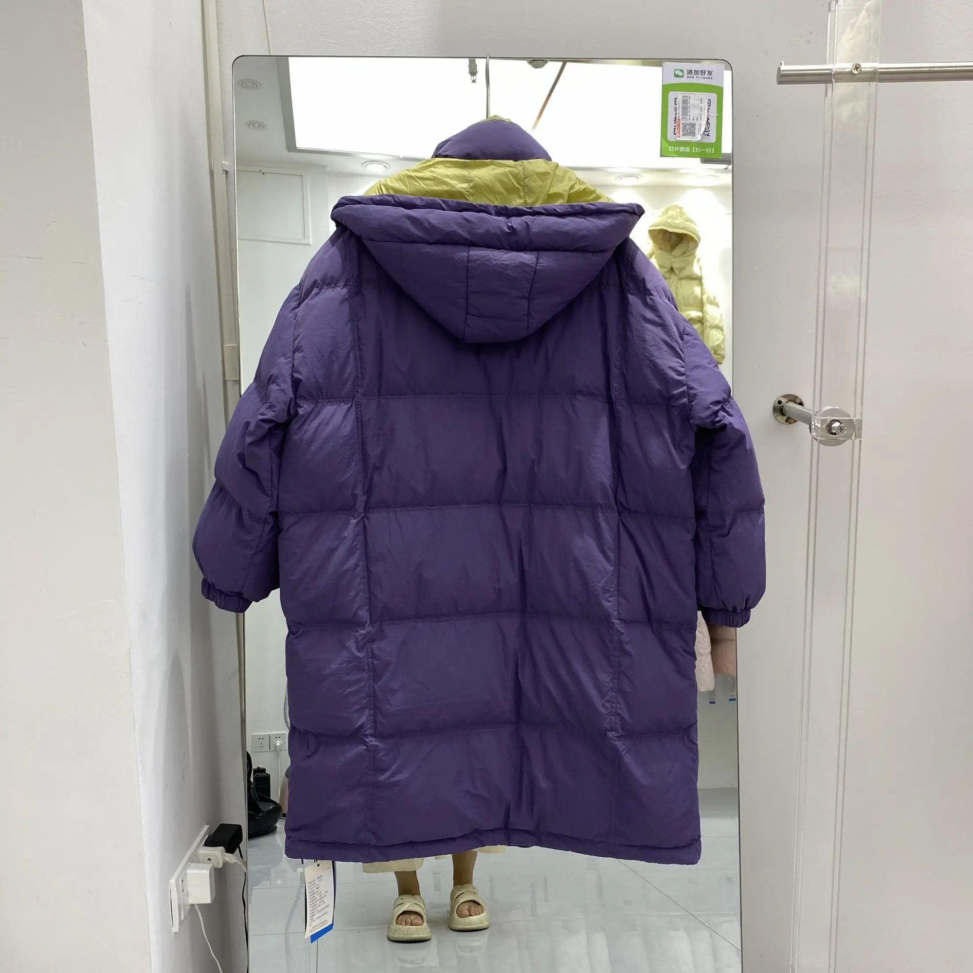 2025 겨울 신상 여성 다운 재킷 통근용 스플라이싱 후드 루즈핏 다운 재킷