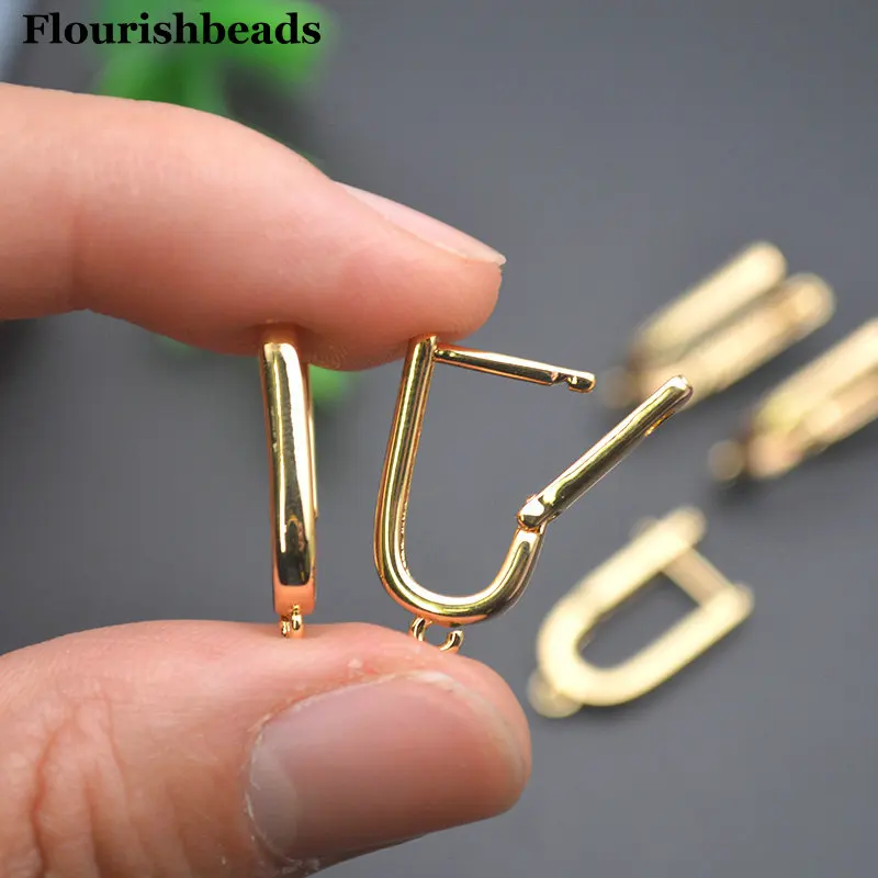30pc Wholesale 18k Gold Color Long Oval Shape Smooth Metal Earring Making Clasps DIY Jewelry