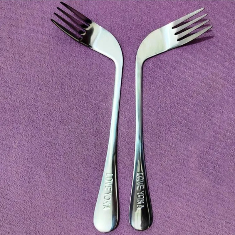 Elderly Bent Spoon Feeding Fork for Patients Assistive Utensils for Disabled Food-Grade Stainless Steel Ergonomic Senior Cutlery