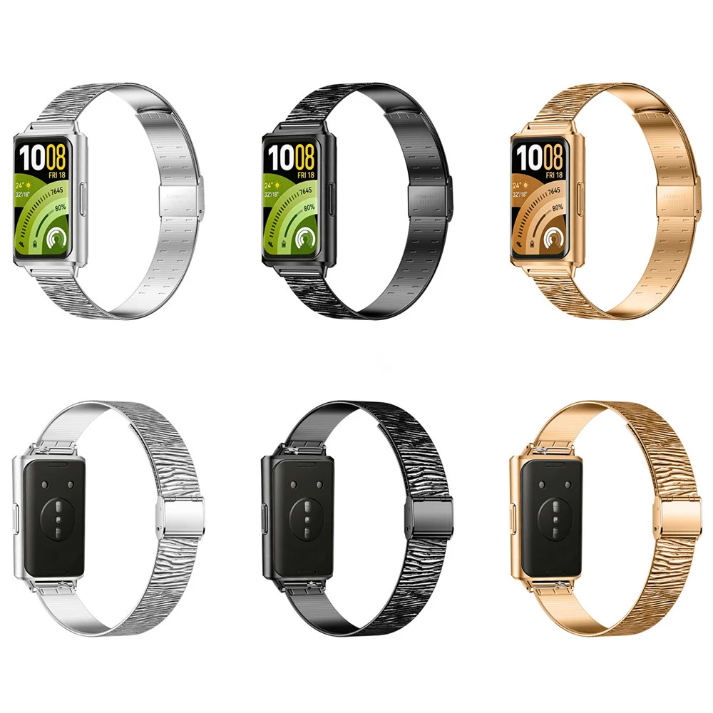 Watch band for Huawei Band 11 / 11 Pro Strap with Broken Silver Flow Pattern Steel Strap 14mm Universal Metal wristband