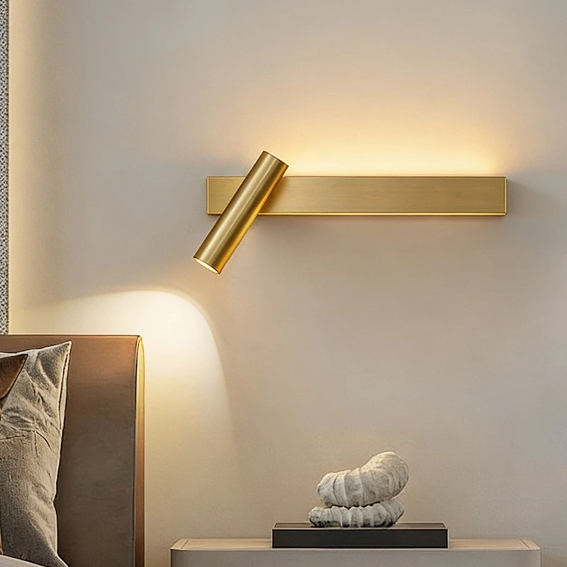 

Modern Creative Simple LED Copper Wall Lamp Rotating Spotlight Living Room Study Bedroom Bedside Reading Lighting