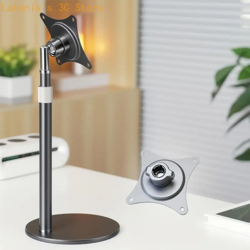Tragbarer Monitorständer mit 75 x 75 mm VESA-Halterung, Schreibtischständer aus Metall mit runder Basis und teleskopischer – Detail 7