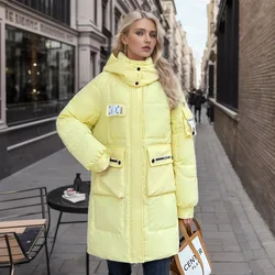 Women's Winter Padded Jackets New Candy Color Mid-Length Sweet Loose And Thickened Hood Fashionable Puffer Jacket