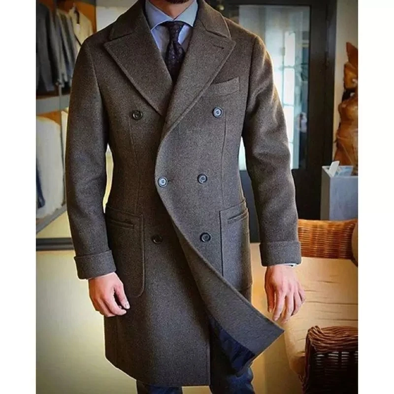 Formale ufficio grigio abiti da uomo inverno lungo soprabito di lana 1 pezzo formale doppio petto Business giacca di Cashmere su misura