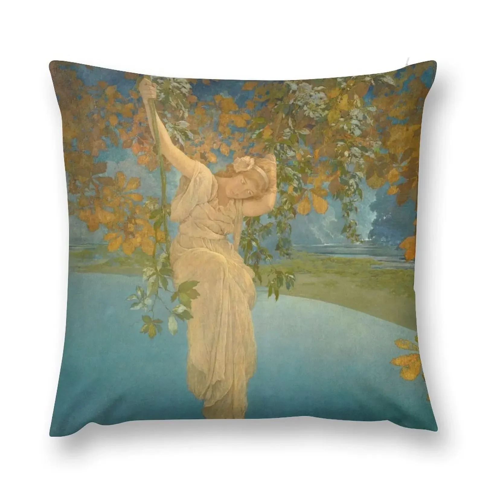 Maxfield Parrish. Daydreams_girl on a swing. Throw Pillow luxury sofa pillows Sofa Cover pillow